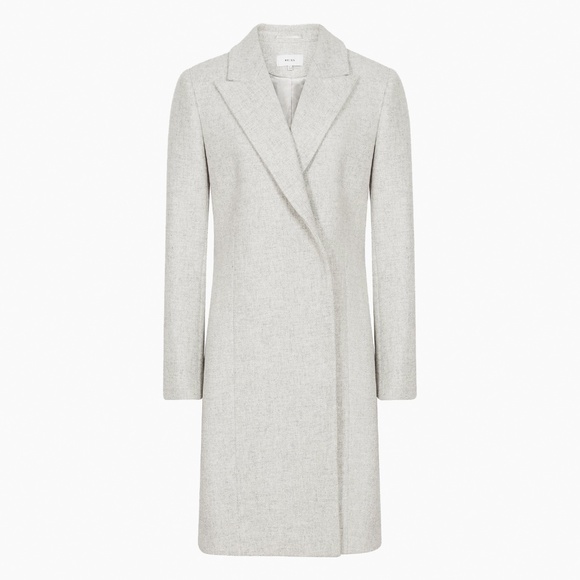 Reiss Jackets & Blazers - New REISS Size USA 6 / UK 10 Evie Wool Blend Midlength Coat Pale Gray Heather